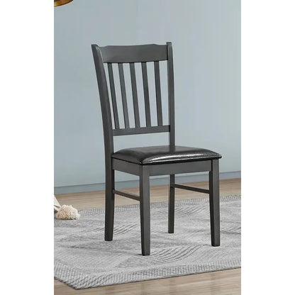 Dark gray wooden chair with a black leather seat 