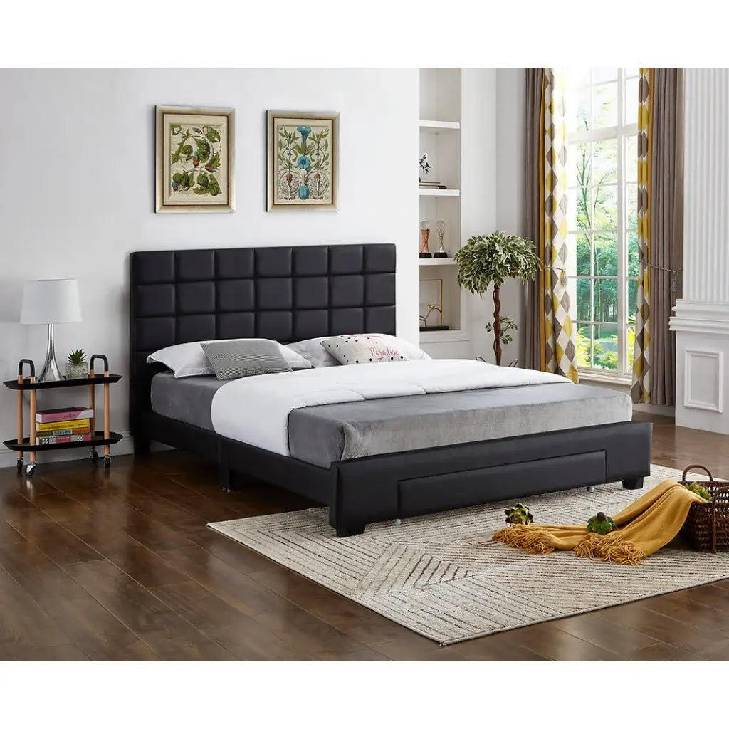Black Queen  Bed with Tufted Headboard