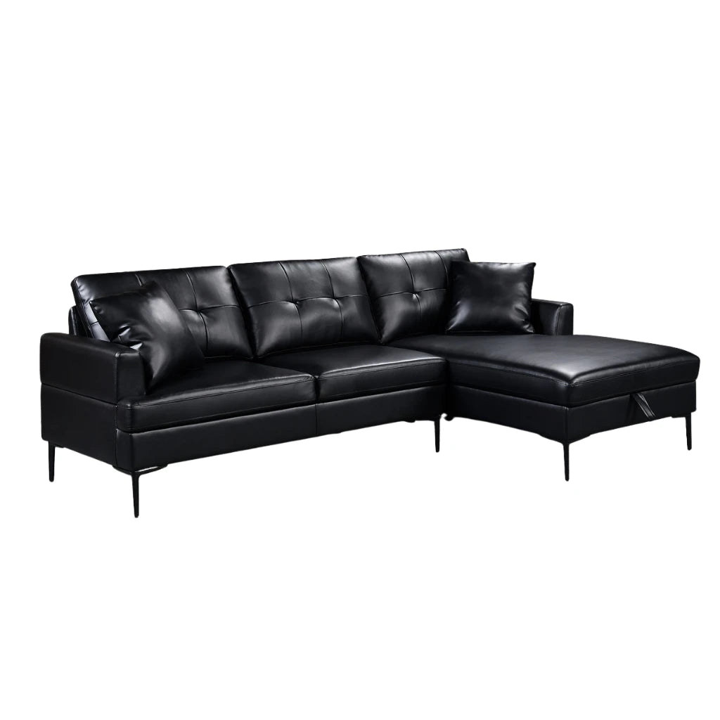 Black leather sectional sofa 