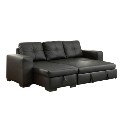 Black leather sectional sofa bed