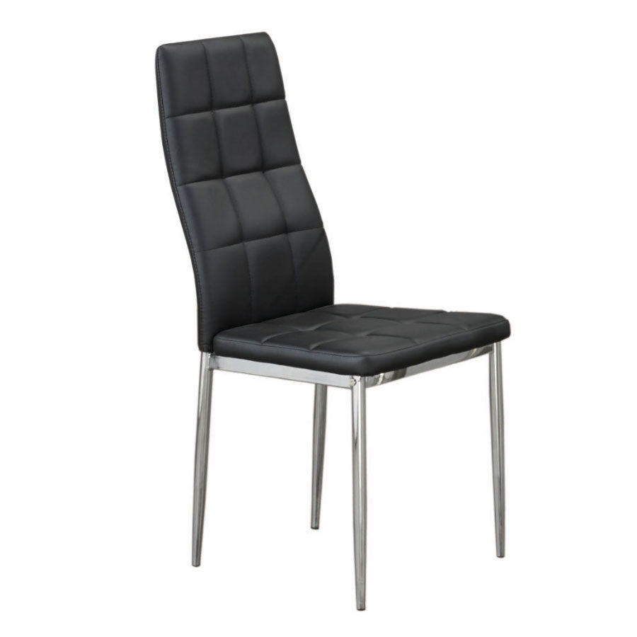 Black upholstered dining chair with chrome legs 