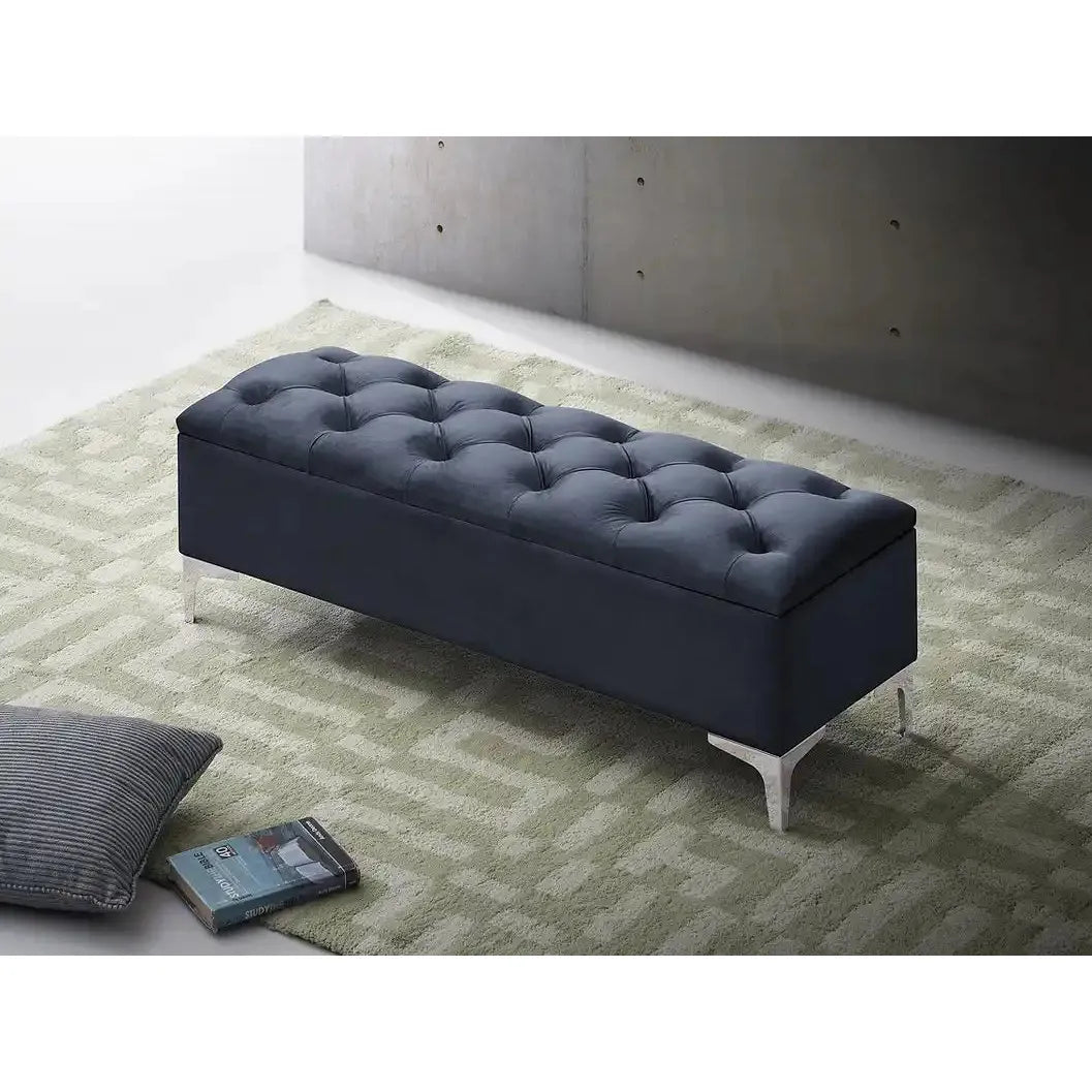 Black tufted Storage bench