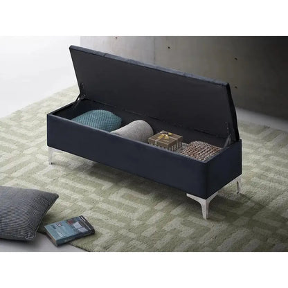 Black storage bench with open lid 