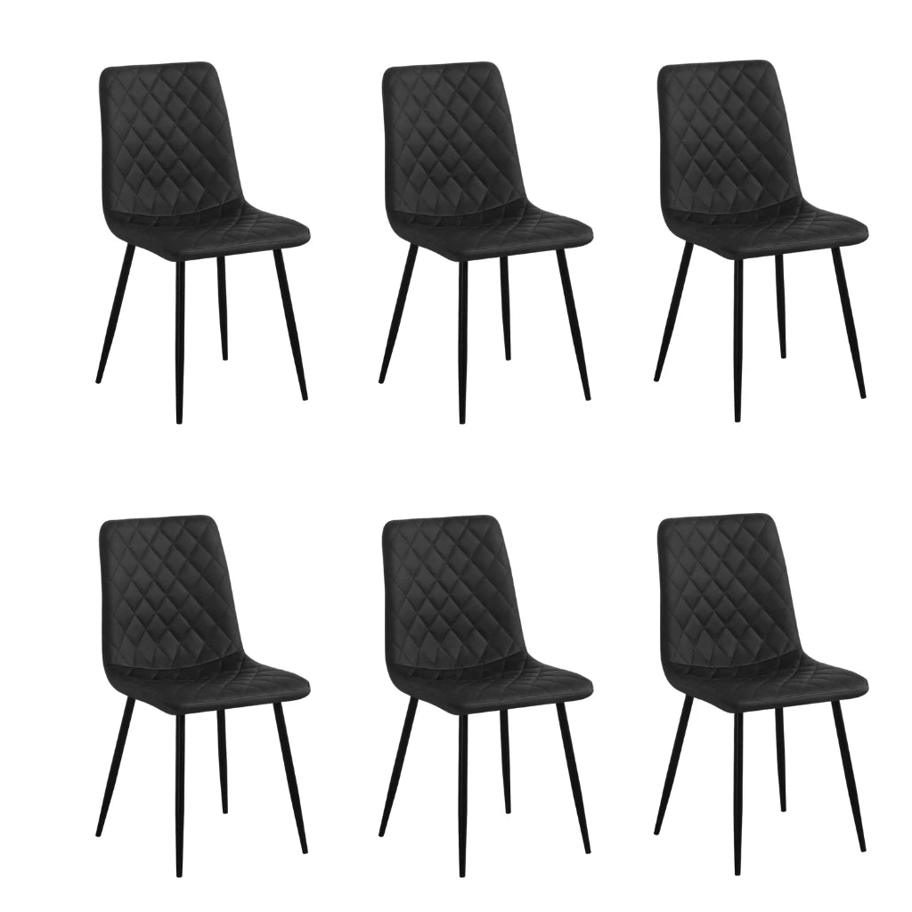 Set of six black upholstered chairs with quilted design