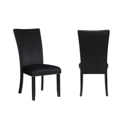 Two black velvet chairs with nailhead trim 