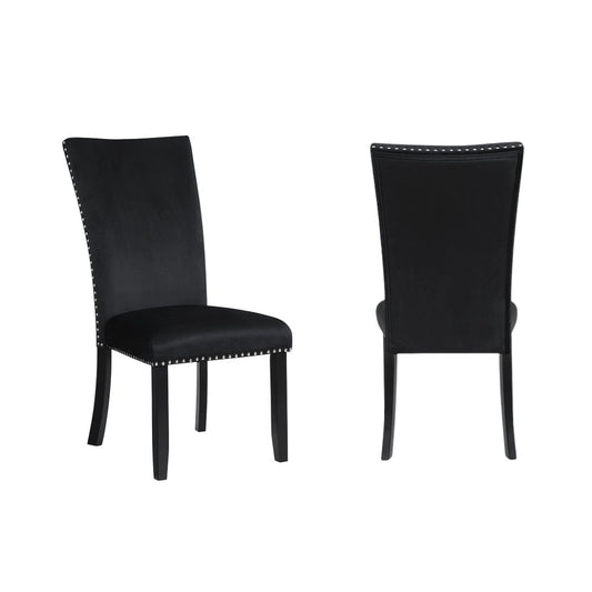 Two black velvet chairs with nailhead trim 