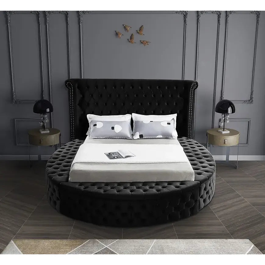 Black Velvet King Bed with Deep Tufting