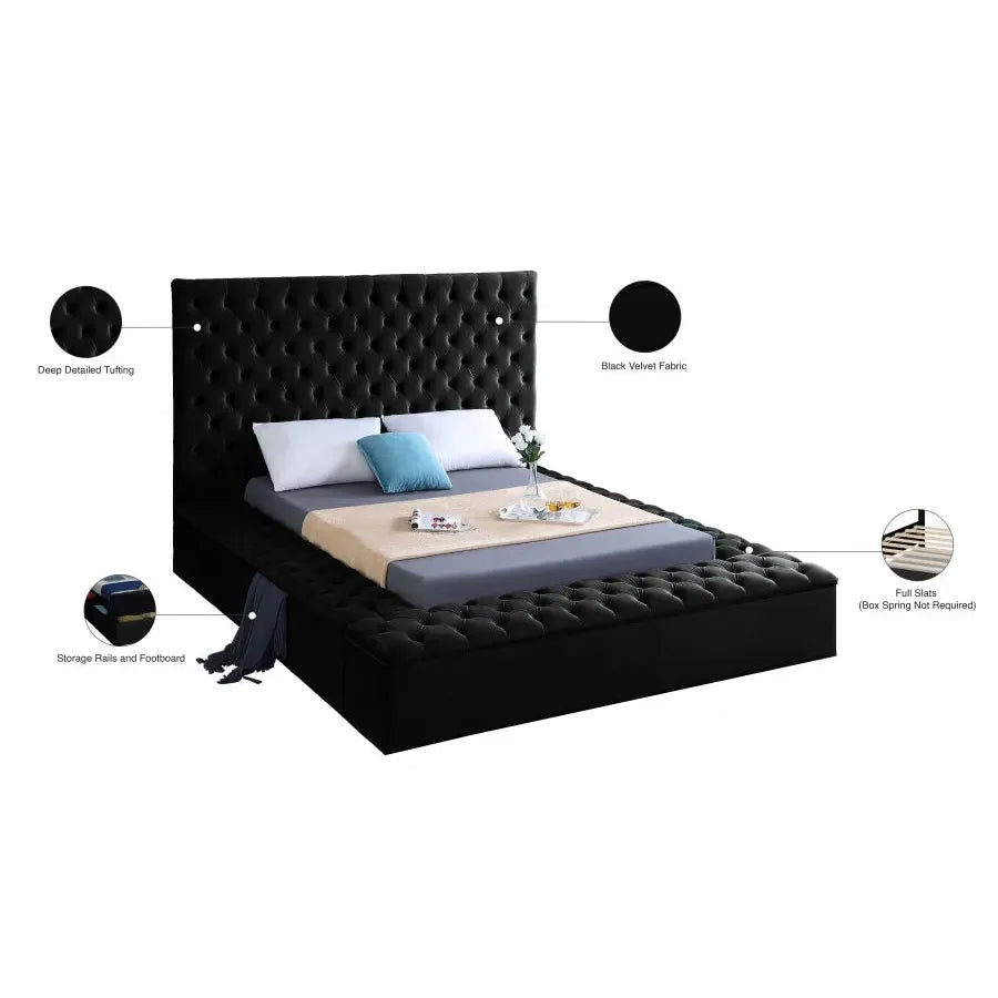 Black Velvet King Storage Bed Specifications