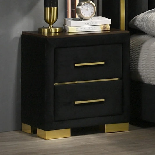 Black Velvet nightstand with two drawers