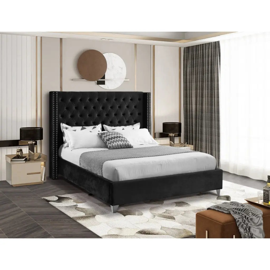 Black Velvet Platform Bed 