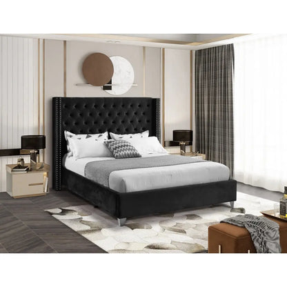 Black Velvet Platform Bed 