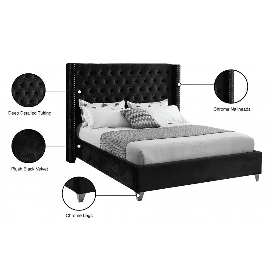 Black Velvet Platform Bed Specifications
