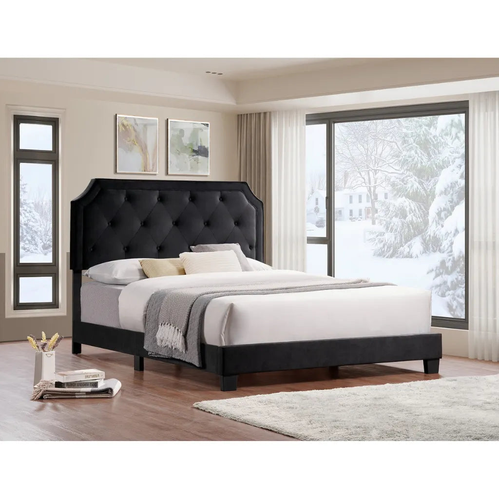  Black Velvet Queen Platform Bed