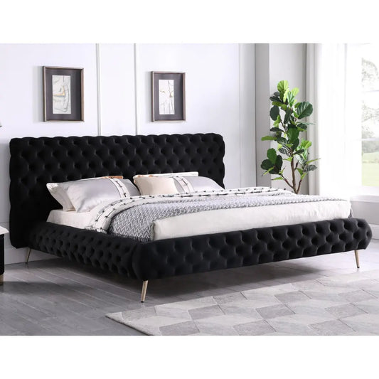 Black Velvet Queen Bed with Tufting