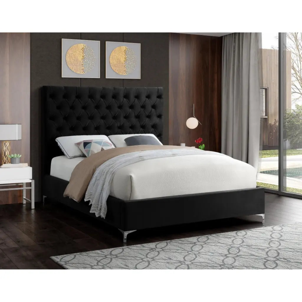 Black Velvet Queen Bed with Tufting