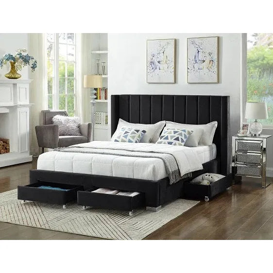 Black Queen Storage Bed with Drawers