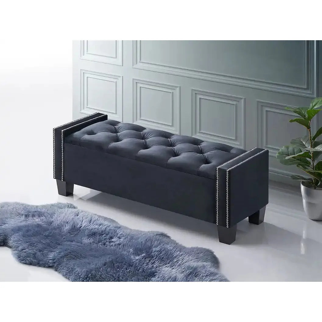 Black tufted Storage bench