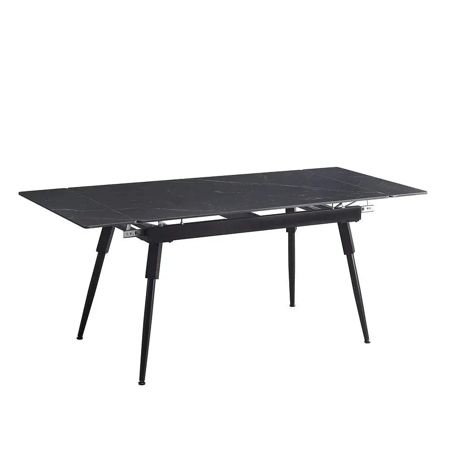 Black dining table with marble-like surface 