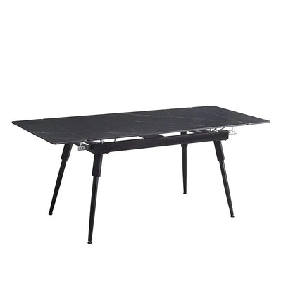 Black dining table with marble-like surface 