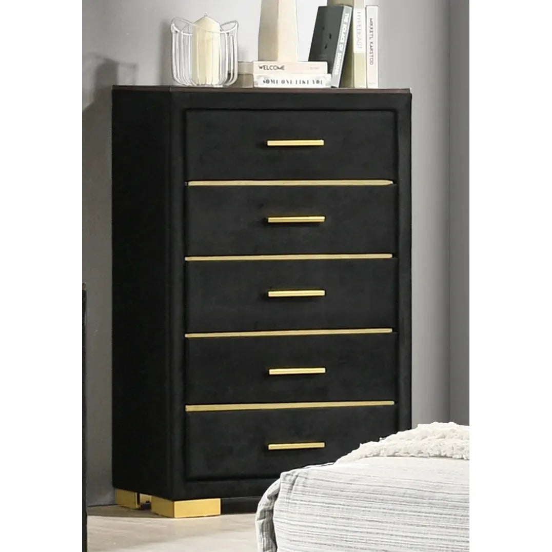 5 drawer of Black chest with gold accents