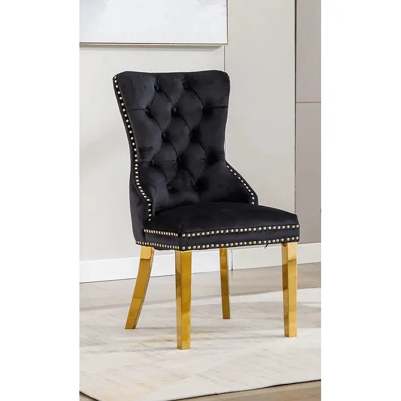 Black upholstered chair With Gold Legs
