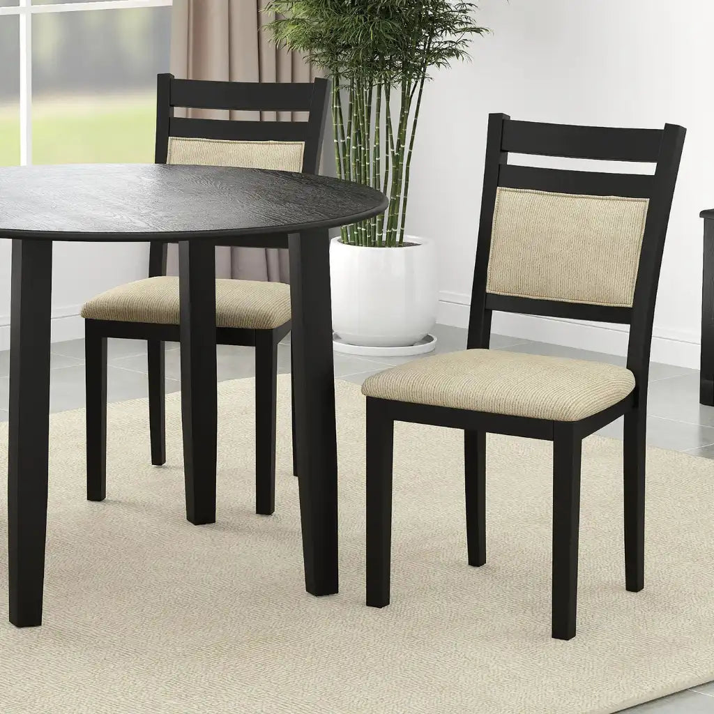 Conrad Modern Wood Dining Chairs Set of 2 – Beige Cushioned Upholstery
