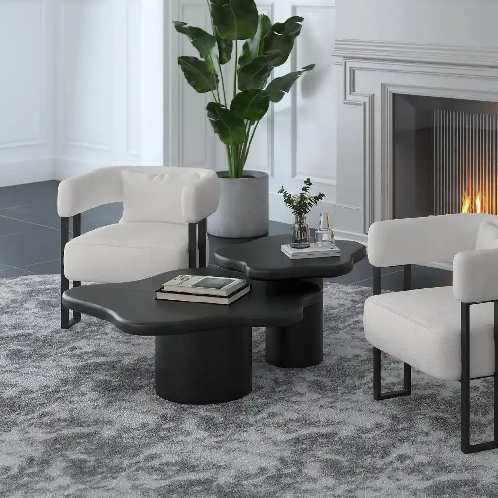 Mayal 2-Piece  Coffee Table Set With Solid Mango Wood, Modern Style