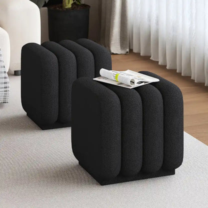 Small Bouclé Ottoman with Modern Tufted Design