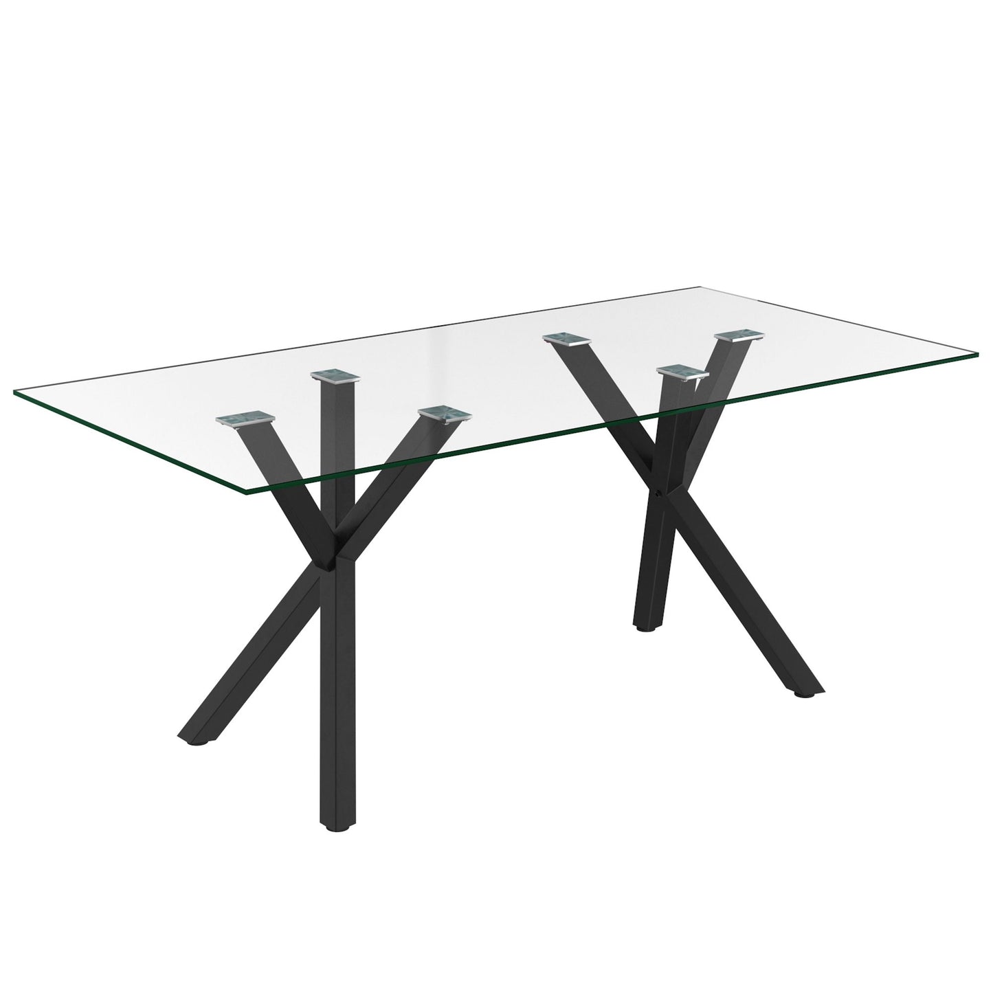 Stark 71 Modern Glass Dining Table with Metal Geometric Base