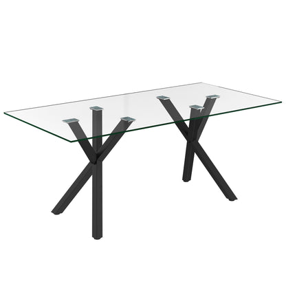 Stark 71 Modern Glass Dining Table with Metal Geometric Base