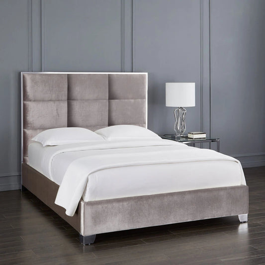 Blair King Bed in Grey Velvet – Deep Tufted Headboard