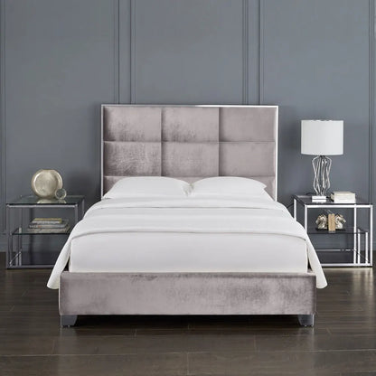 Blair King Bed in Grey Velvet – Deep Tufted Headboard