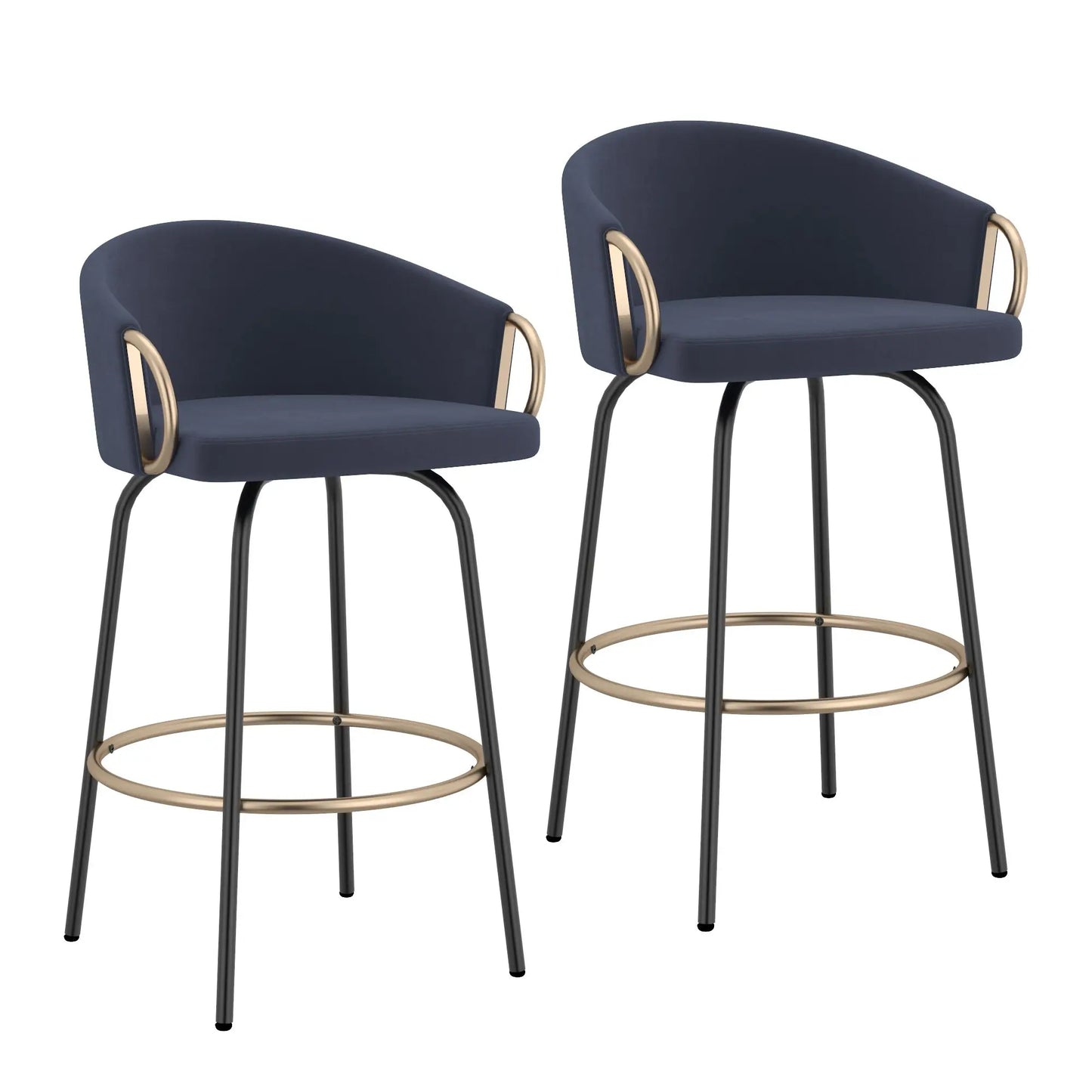 Velvet Swivel Counter Stools With Gold Accents – Set of 2