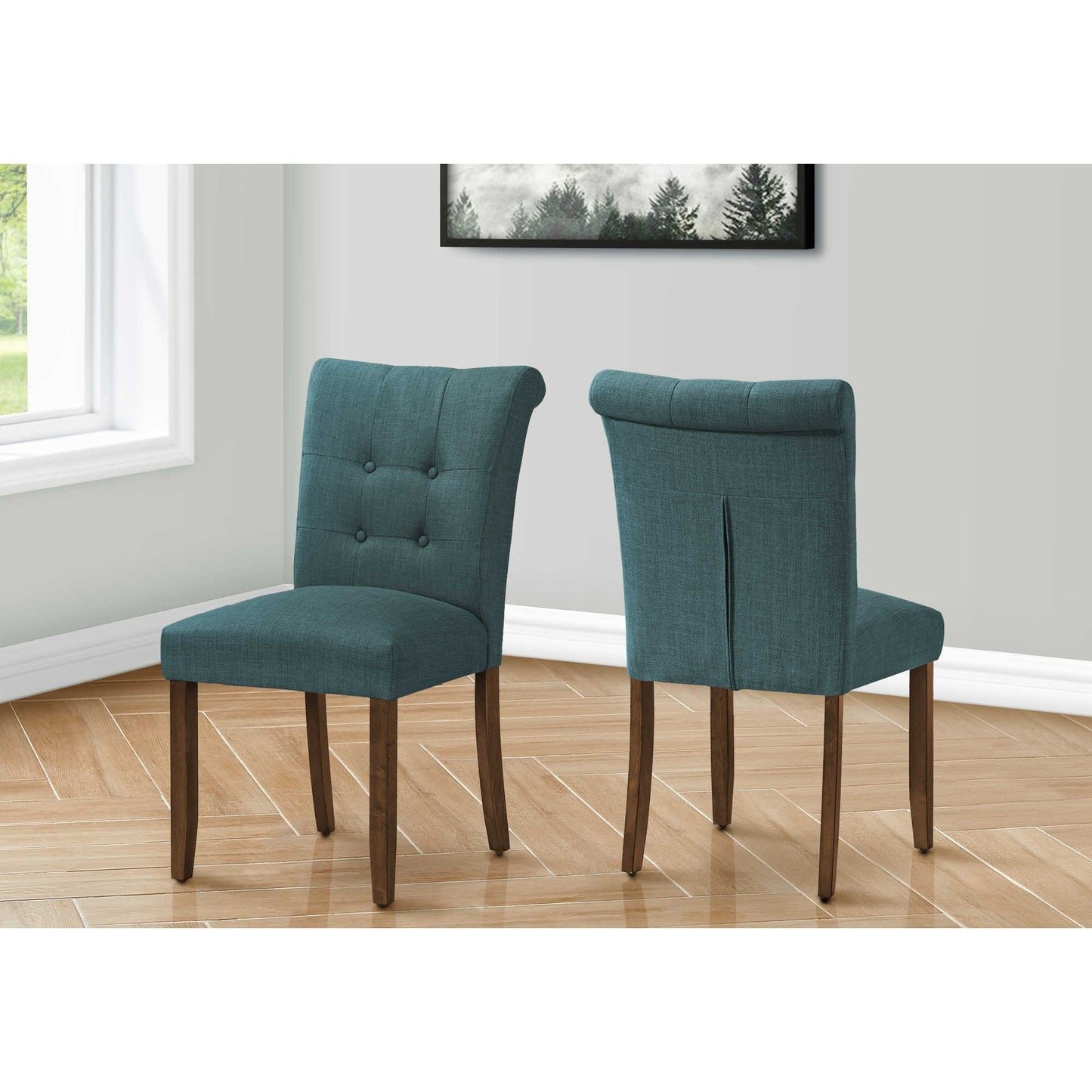 Blue Upholstered Dining Chairs – Linen-Look Fabric Chairs - Set of 2