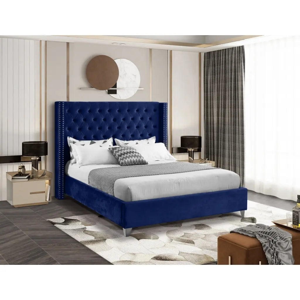 Blue Velvet  Platform Bed 