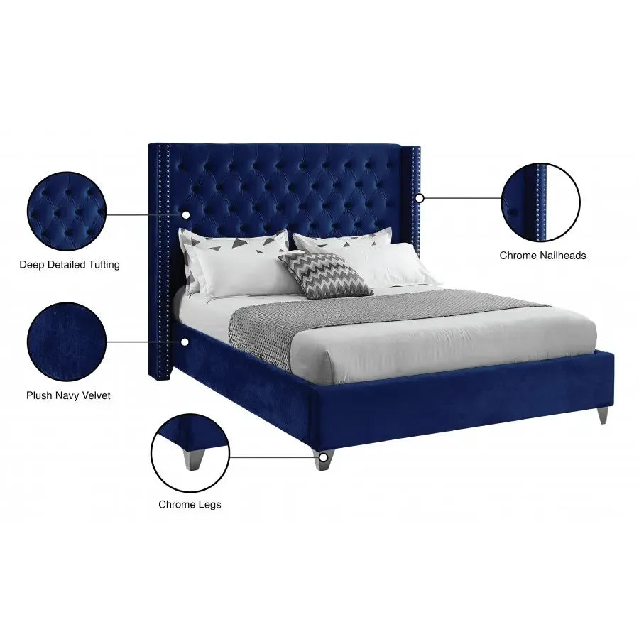 Blue Velvet Platform Bed Specifications