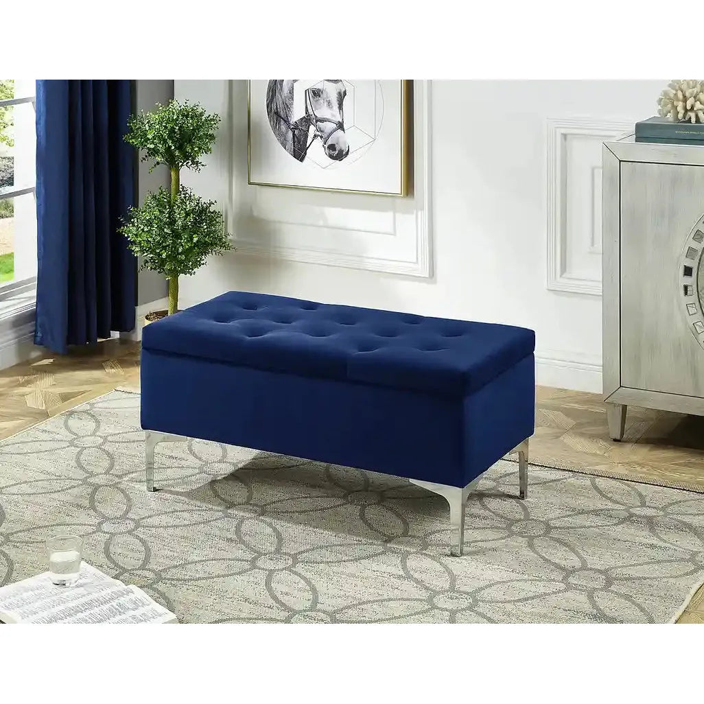 Navy blue tufted bench for living room 