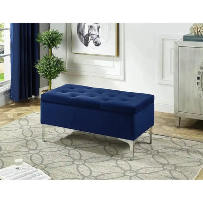 Navy blue tufted bench for living room 