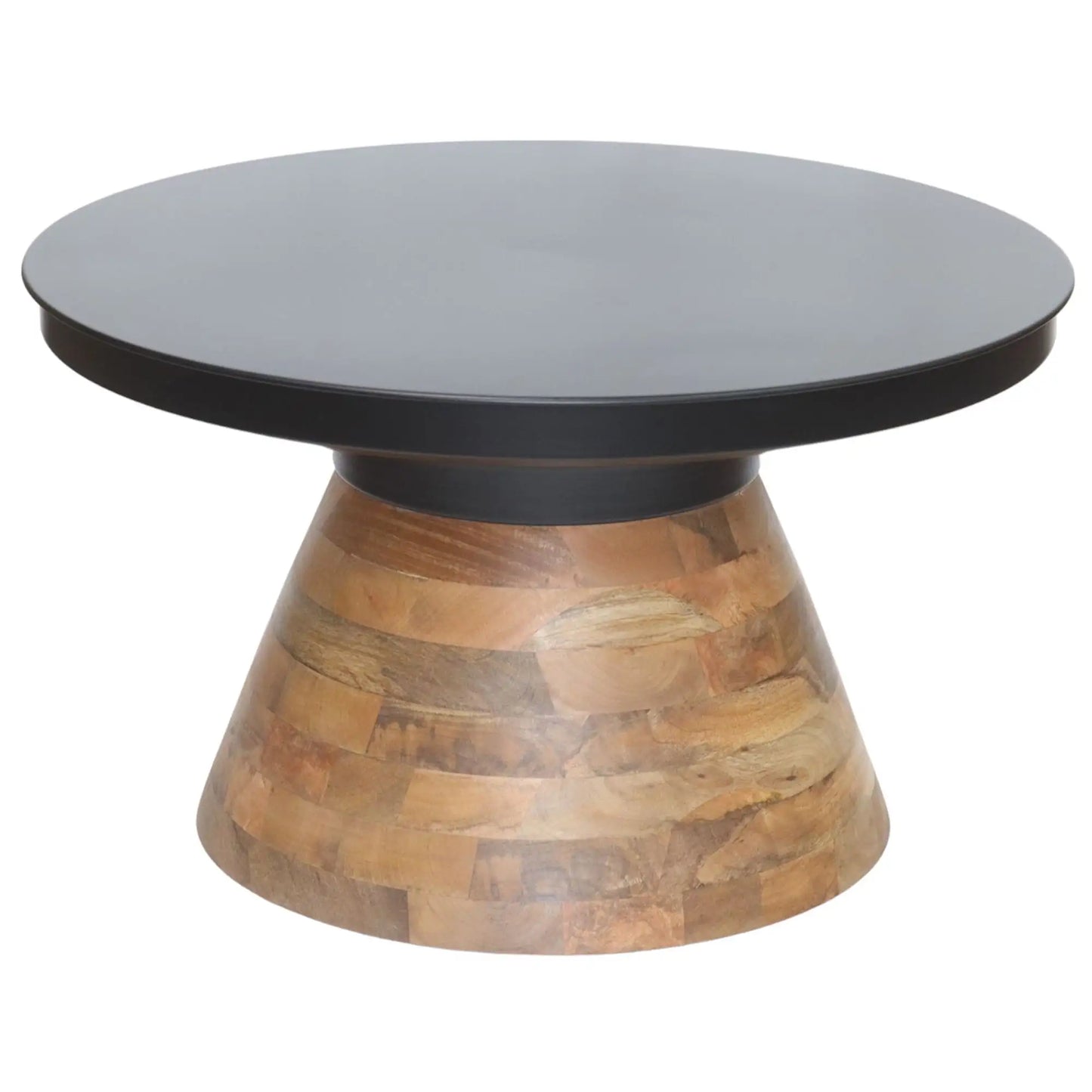 Boden Round Coffee Table – Black Iron Top & Walnut Solid Wood Base