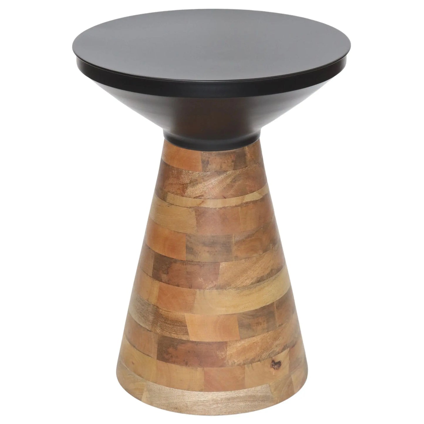 Boden Black and Wood Accent Table with Walnut Mango Wood Base
