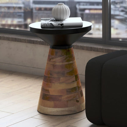Boden Black and Wood Accent Table with Walnut Mango Wood Base