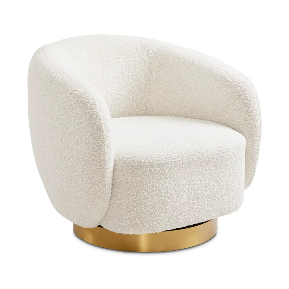 Boucle Fabric Accent Chair With Ivory Upholstery & Customizable Gold Base For Living Room