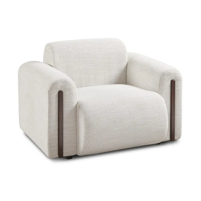 Brenton Grey Linen Accent Chair With Modern Wood  & Custom Fabric Options, For Living Room