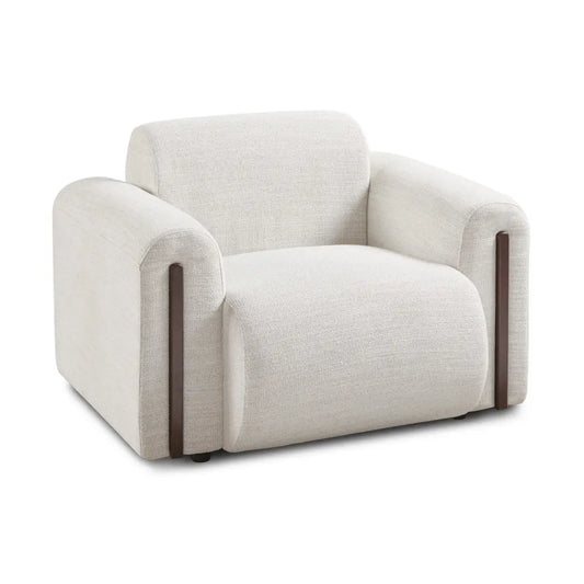 Brenton Grey Linen Accent Chair With Modern Wood  & Custom Fabric Options, For Living Room