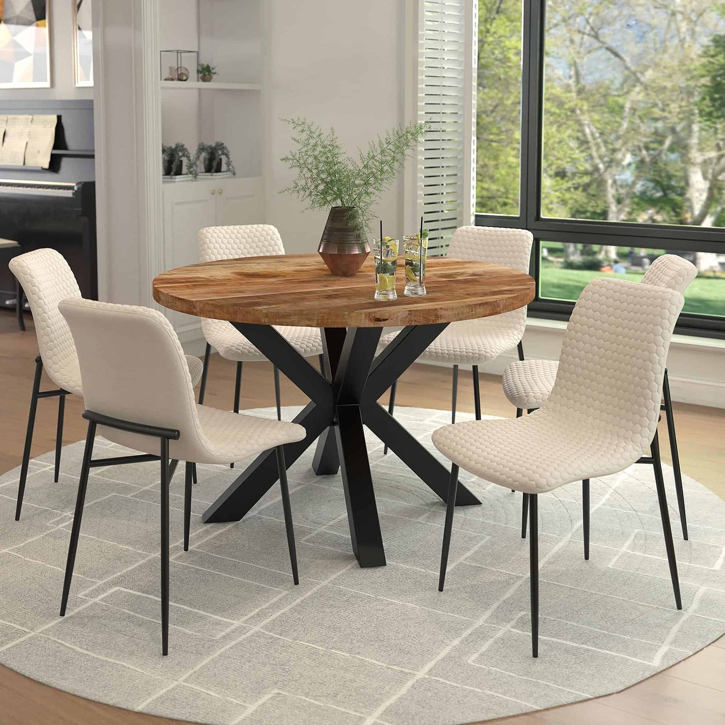 Brixx Modern Upholstered Dining Chairs – Hexagon Stitch Fabric - Set of 2