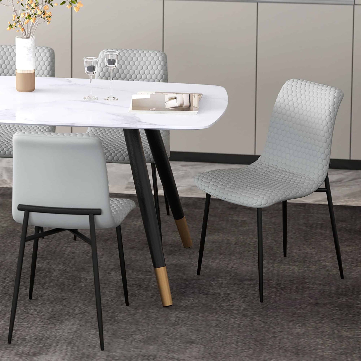 Brixx Modern Upholstered Dining Chairs – Hexagon Stitch Fabric - Set of 2