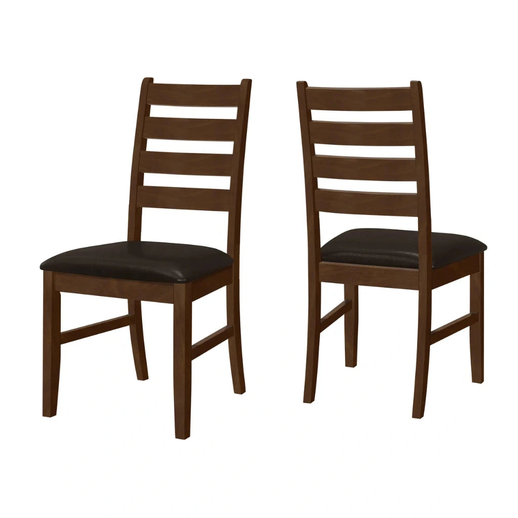 Brown Dining Chairs - 37"H Slat Back with Dark PU Seat - Set of 2