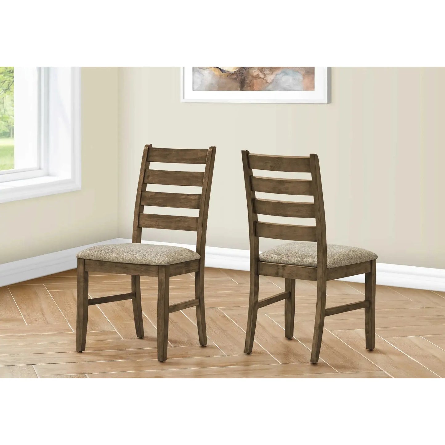 Brown Fabric Seats Upholstered Dining Chairs - Ladder Back – Set of 2