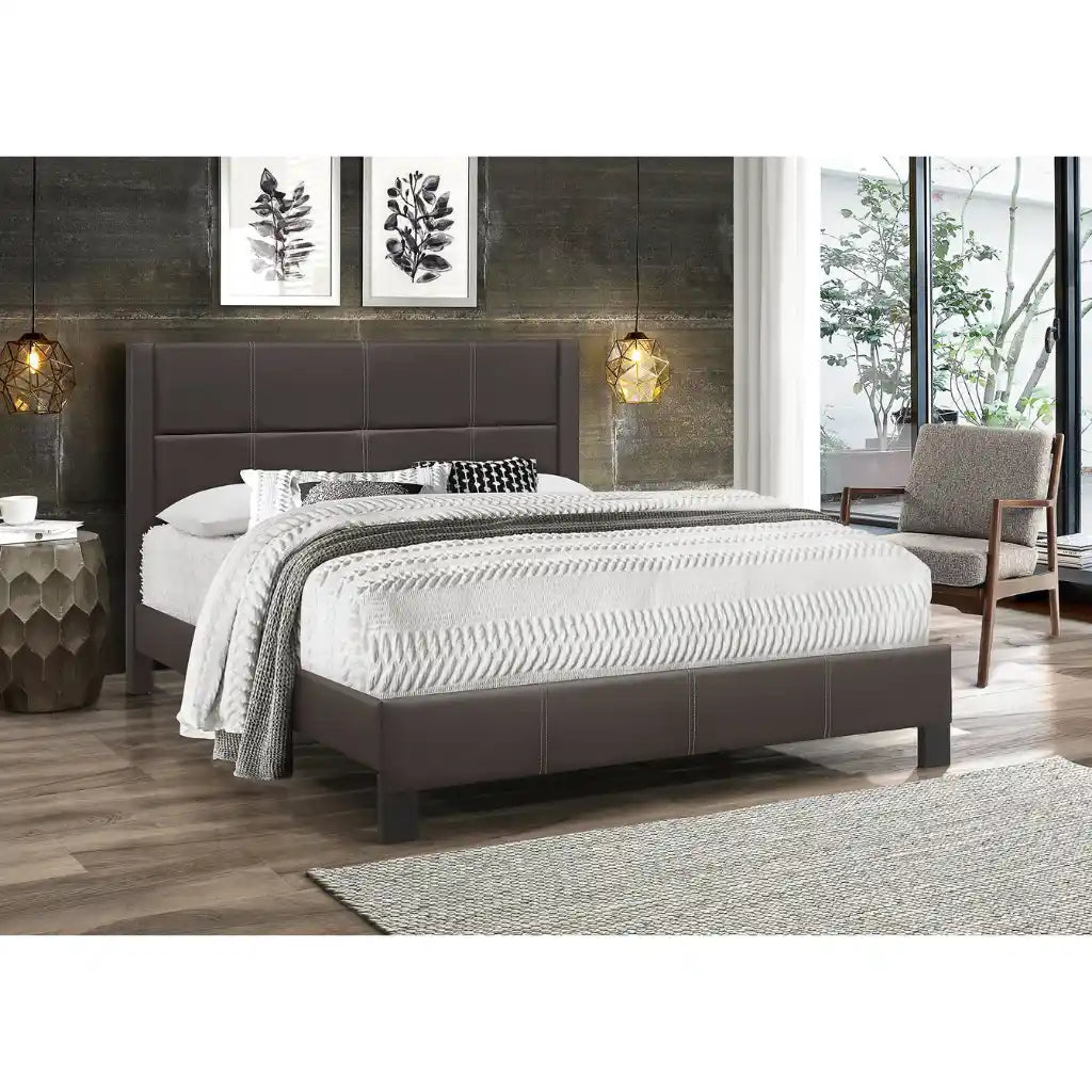 Brown PU Single Bed with Mattress Support 