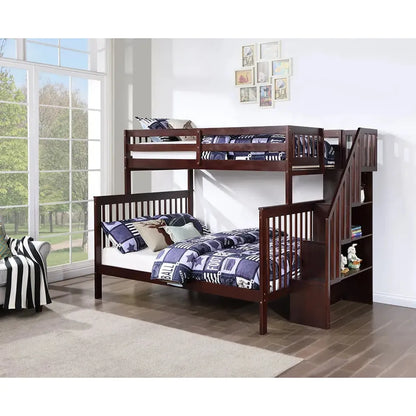 Espresso Wooden bunk bed with stairs